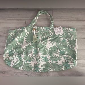 NWT Seabird Society Palm tree Beach tote green and white larger oversized